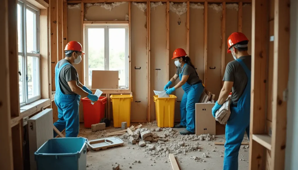 Sorting and preparing renovation waste bins