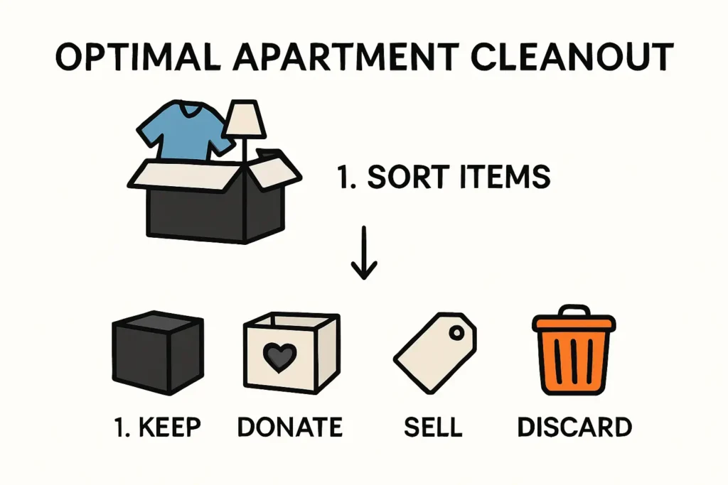 Apartment cleanout step-by-step sorting infographic