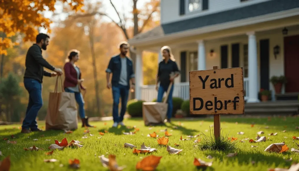 Connecticut family sorting and bundling yard debris in autumn