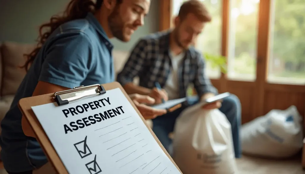 Foreclosure cleanout professionals document and sort property debris