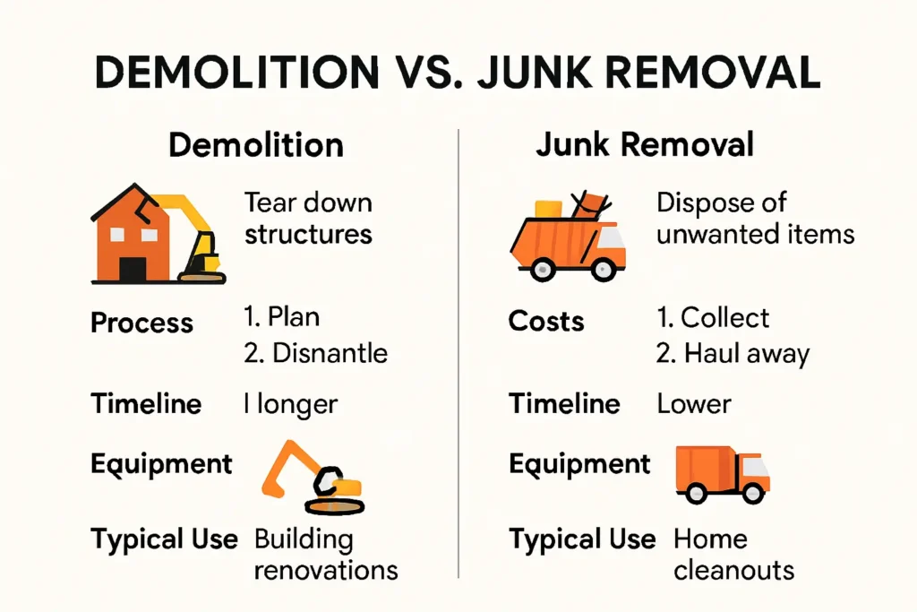 Infographic comparing demolition and junk removal services
