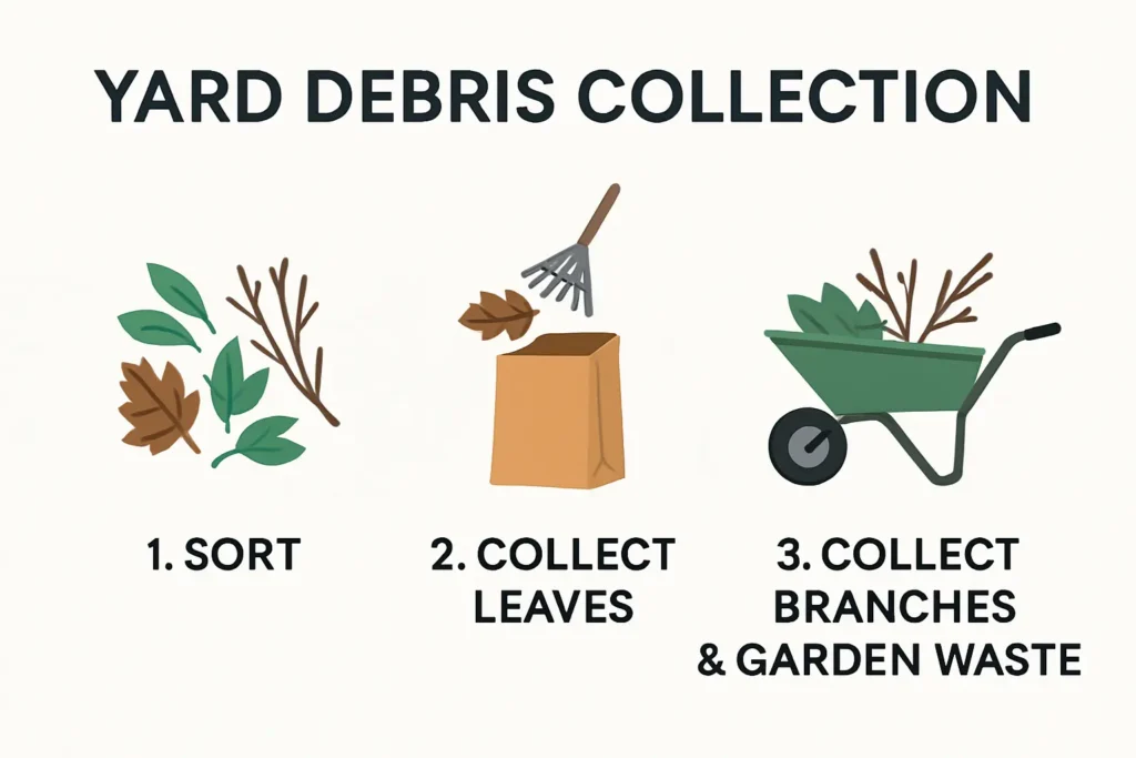 Infographic illustrating yard debris sorting and collection process
