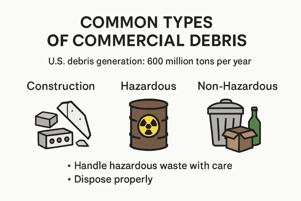 Infographic of common commercial debris types and quantities