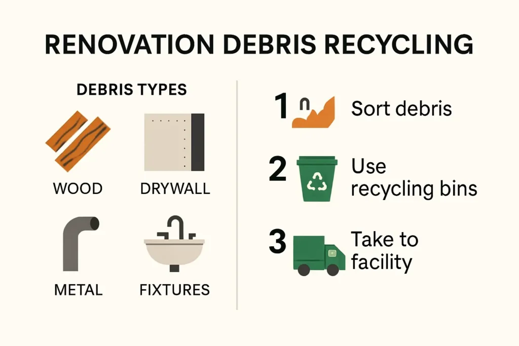 Infographic showing renovation debris types and recycling steps