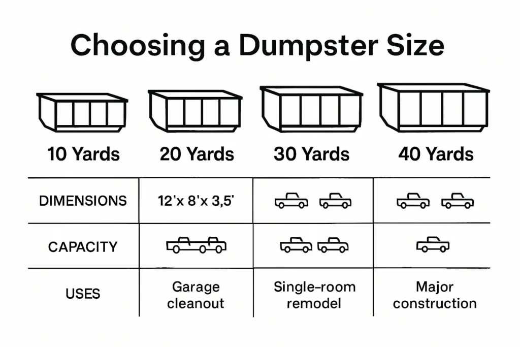Visual chart comparing dumpster size categories