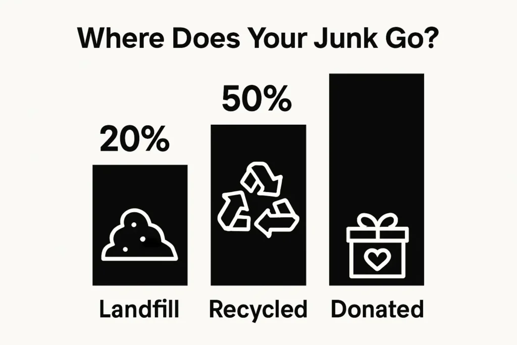 Breakdown of landfill, recycled, donated junk