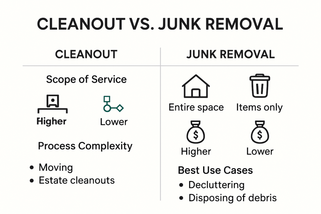 Cleanout vs. junk removal differences infographic
