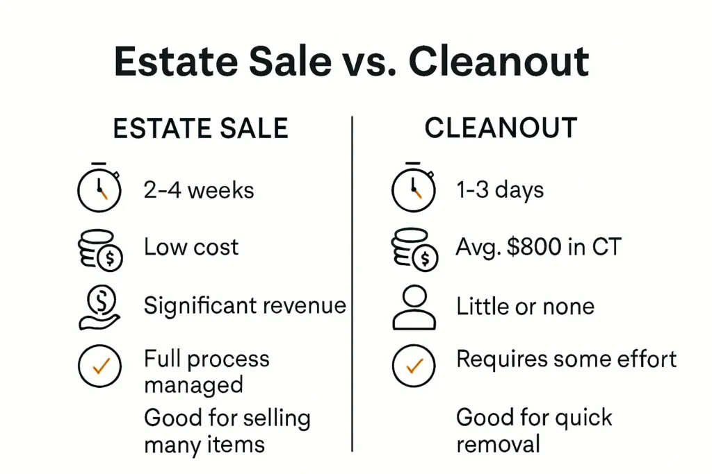 Estate sale vs cleanout process and cost infographic
