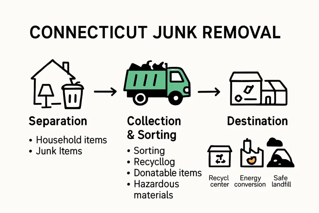 Infographic of Connecticut junk removal, sorting, and recycling process