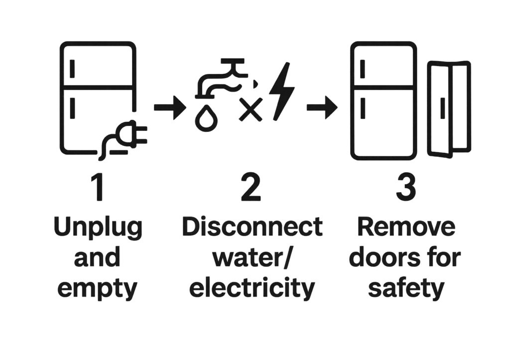 Infographic of three appliance preparation steps for disposal