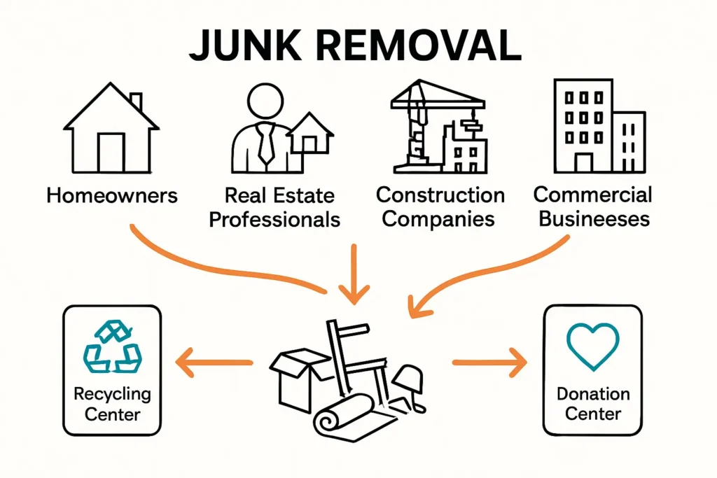 Infographic showing main client groups for junk removal and item flow