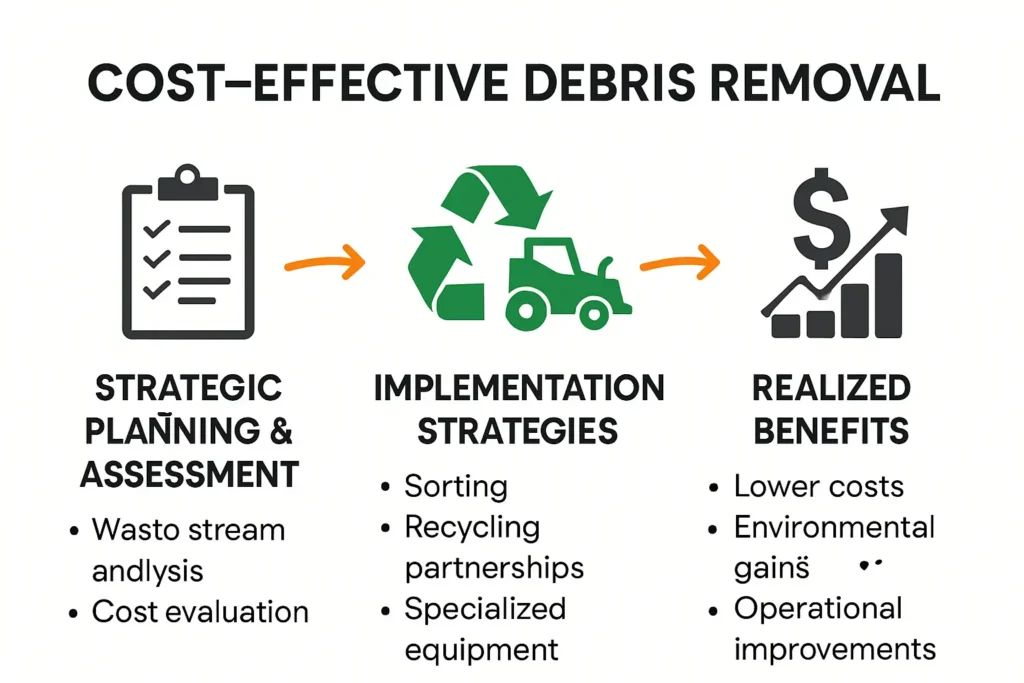 Step-by-step infographic showing cost-effective debris removal process
