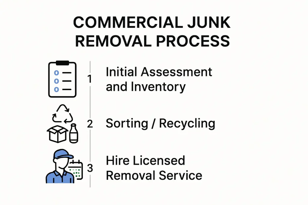 Visual workflow of commercial junk removal steps
