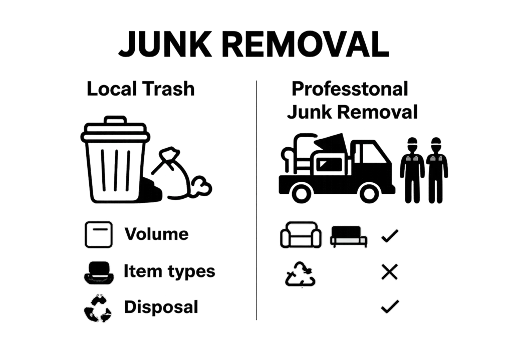 Basic infographic comparing local trash and professional junk removal services
