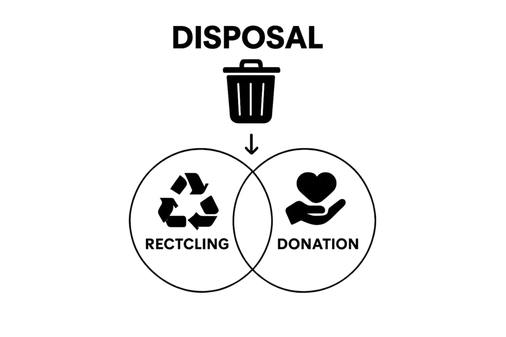 Infographic comparing disposal, recycling, and donation routes