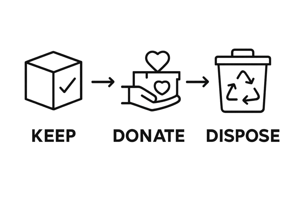 Infographic showing keep, donate, and dispose zones for office cleanout