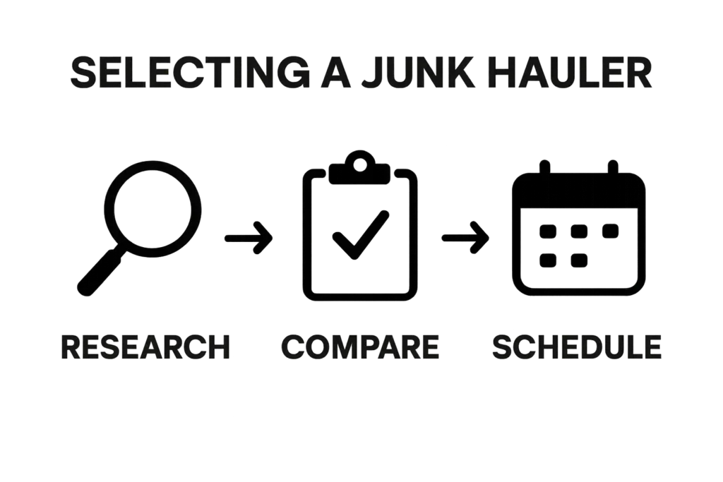 Simple infographic showing steps to choose a junk hauler