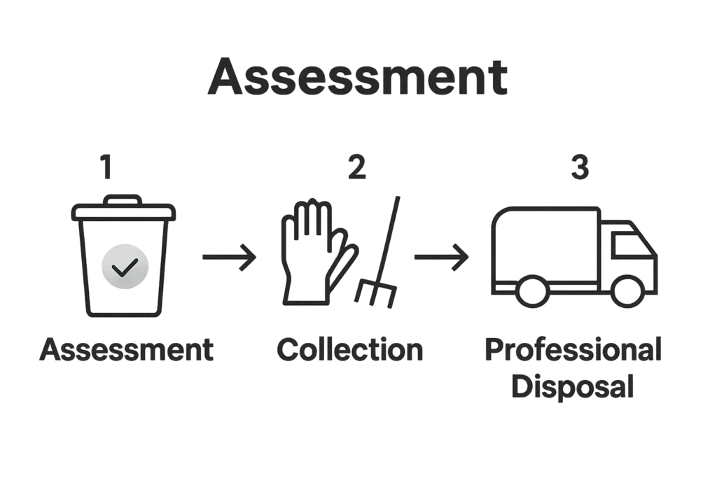 Three-step process assess, collect, and dispose storm debris